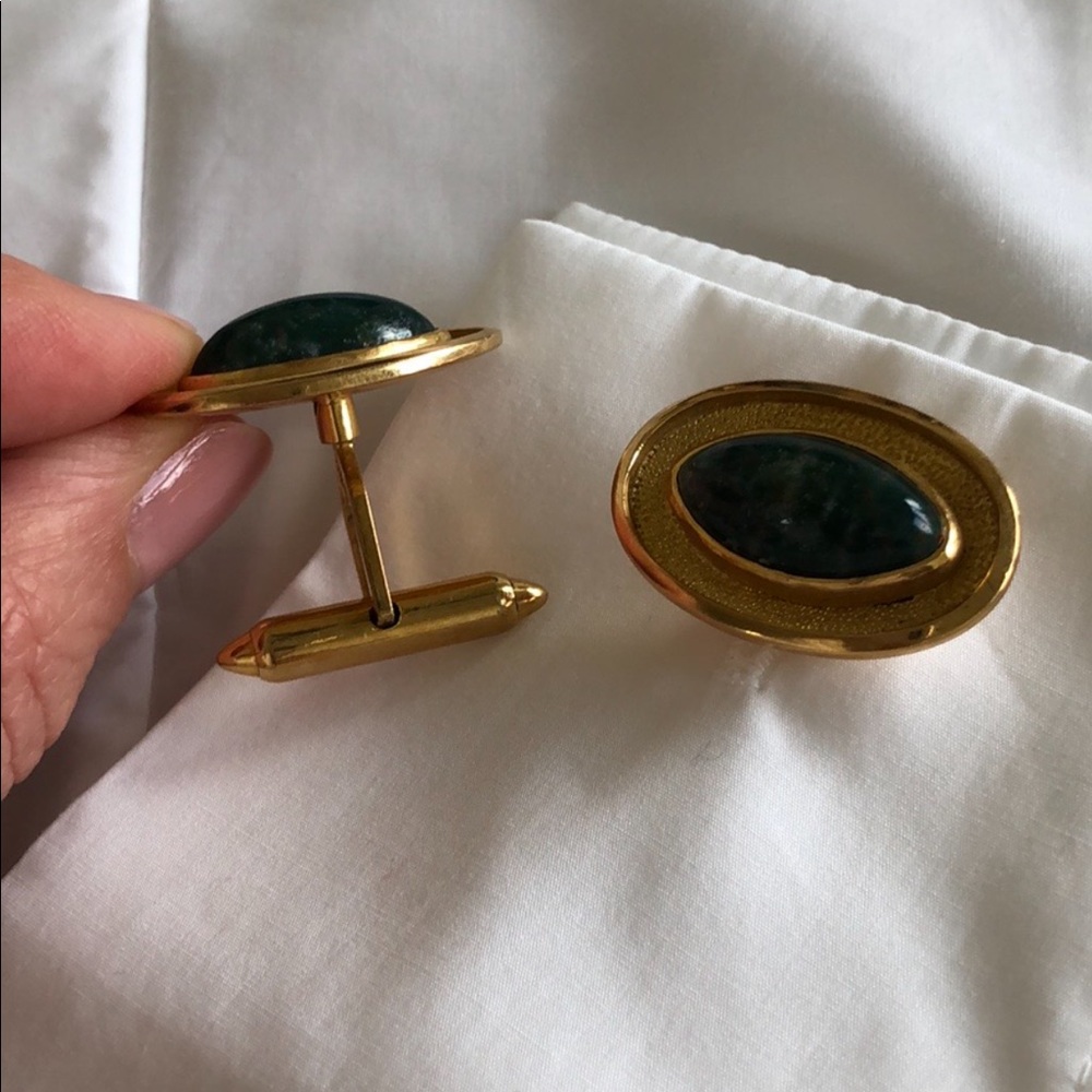 Vintage Gold plated genuine stone cufflinks Unisex - Picture 7 of 7